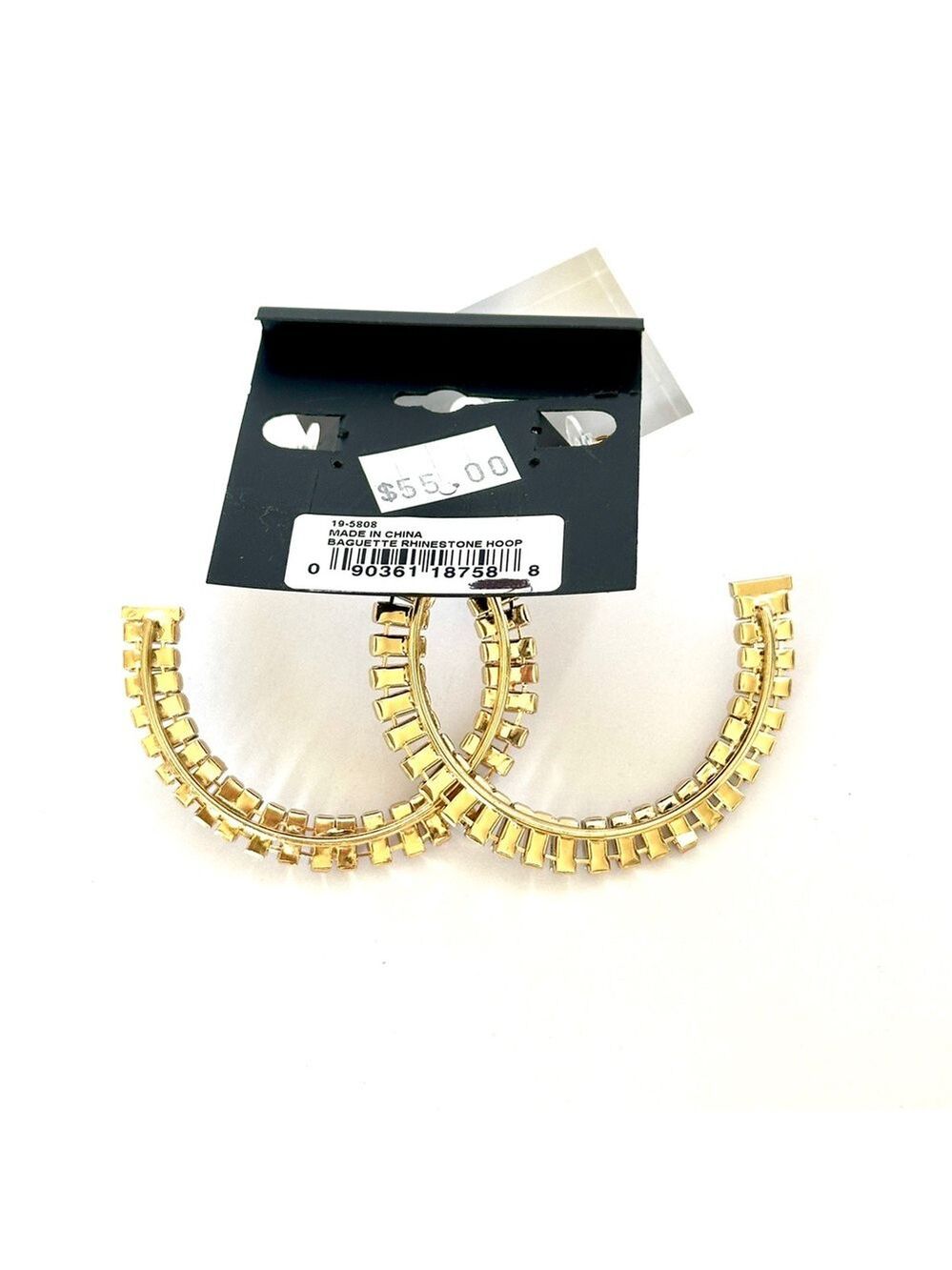 GUESS | Gold Baguette Oversized Hoop Glam Earrings | NWT $55 - Picture 4 of 5